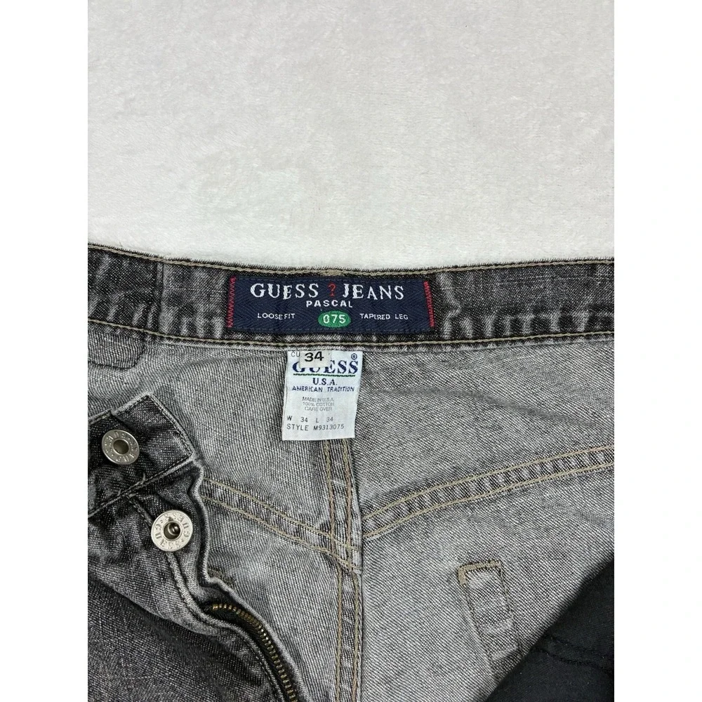 Vintage 90s GUESS USA Triangle Logo Pocket Jeans Mens 34x34 Dark Wash Y2K Denim